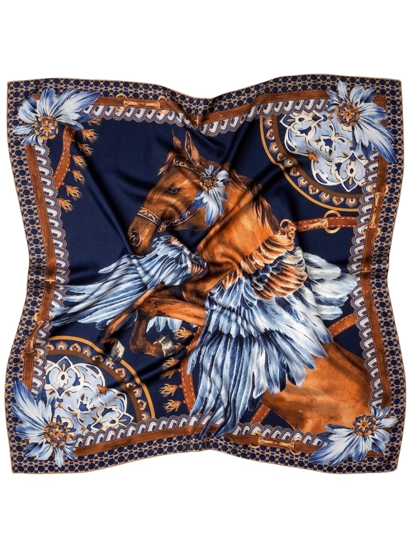 AD-011 Jedwabna apaszka damska ko� srebrny 110x110 cm